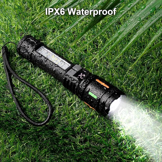 Rechargeable Flashlights High Lumens 900,000L (2 Packs), Super Bright LED Handheld Flashlight, 5 Modes Powerful Tactical Flash Light with Cob Side Light, USB C, Waterproof for Home, Emergency