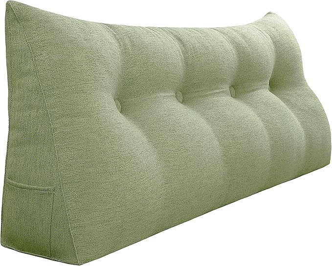 10 lbs Thickened Headboard Pillow Wedge Pillow Headboard Reading Pillow Bed for Comfortable Backrest Reading Triangular Pillow with Side Pocket Backrest Pillows for Sitting in Bed Green Full