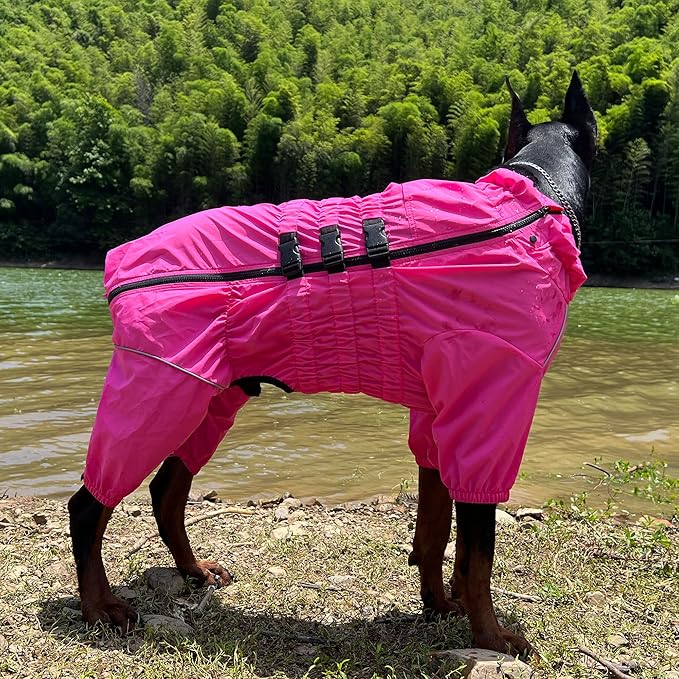 Dogs Waterproof Jacket, Lightweight Waterproof Jacket Reflective Safety Dog Raincoat Windproof Snow-Proof Dog Vest for Small Medium Large Dogs Rosered L