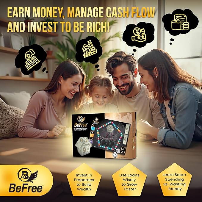 BeFree Strategy & Financial Literacy Board Game ??for Family & Teens with Fun Learning | Earn Money, Manage Cash Flow & Payday | Pay Deals, Invest in Real Estate & Stocks Assets (BeFree)