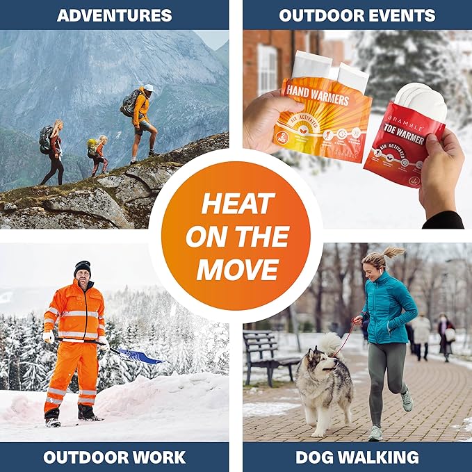 BRAMBLE Hand Warmers & Foot Warmers - Long-Lasting Heat Packs (8h) for Outdoor Activities, Sports, and Cold Weather