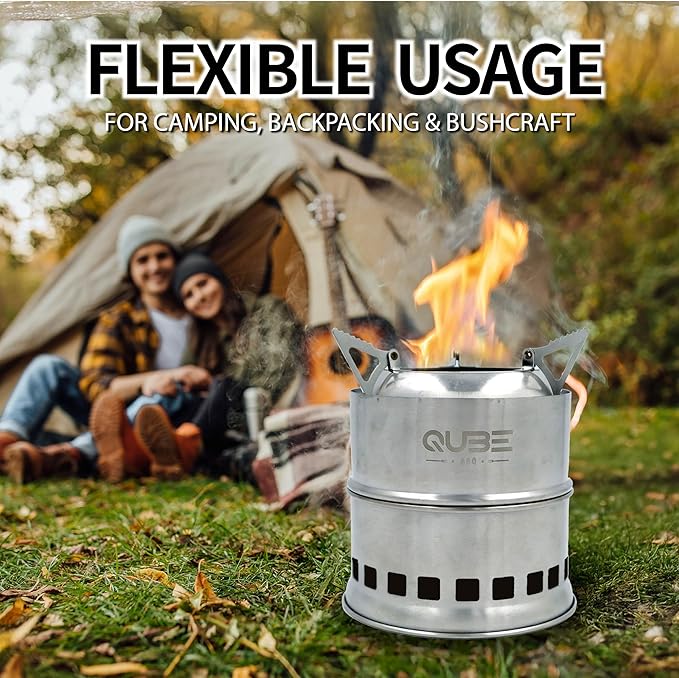 Portable Camping Stove with 3 Fire Starters ??Stainless Steel Wood Burning Mini Camp Stove, Foldable with Carry Bag, for Backpacking, Hiking, Traveling, Emergency, Outdoor BBQ, and Picnic