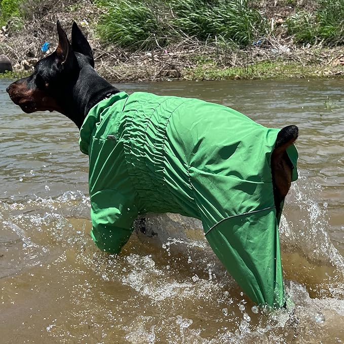 Dogs Waterproof Jacket, Lightweight Waterproof Jacket Reflective Safety Dog Raincoat Windproof Snow-Proof Dog Vest for Small Medium Large Dogs Green XL