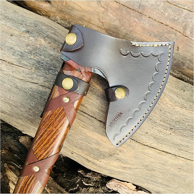 Ragnar Lothbrok Viking Style Axe with Forged Carbon Steel Blade, Handcrafted Rosewood Handle and Decorative Leather Sheath | Norse Inspired Collectible Gift for Men