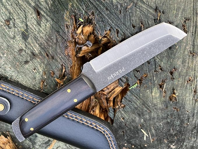 Perkin Handmade Fixed Blade Hunting Knives with Sheath-Full Tang Bushcraft Fixed-Blade Tanto Knives for Outdoor, Camping, Survival Tactical, Fighting, Hiking, Skinning, Hunter-Unisex Adults