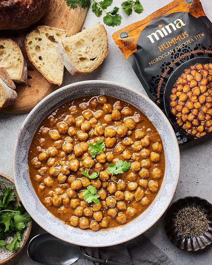 Mina Moroccan Chickpeas, Ready to Eat, Chickpeas High In Plant Based Protein, Vegan, Non-GMO, Gluten Free, Kosher, Microwavable, Packaged Meals & Side Dishes, 10 oz (Pack of 6)
