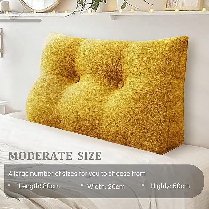 Large Triangular Cushion High Back Cushion High Back Cushion Backrest for Bed Perfect as a Cushion for Watching TV and Reading Available in Many Sizes Yellow 80 cm