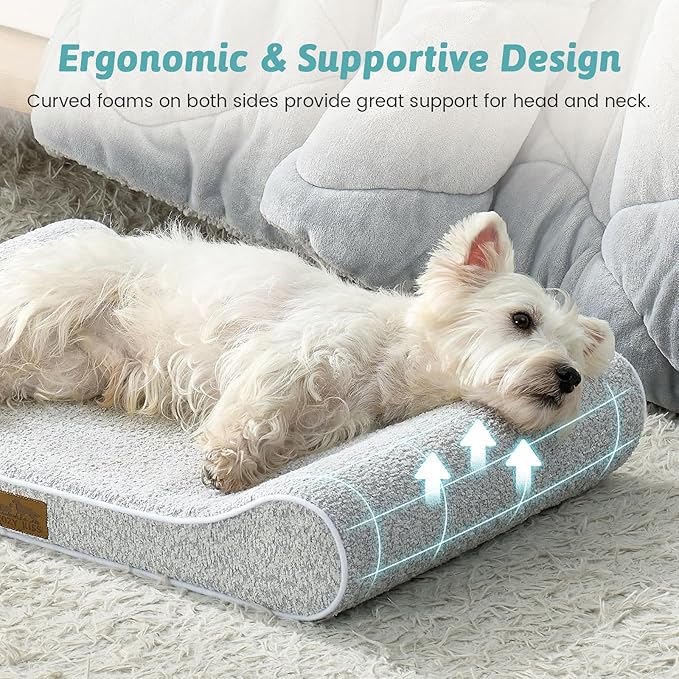 Orthopedic Dog Bed for Small Dogs up to 35 lbs - Removable Cover with Waterproof Lining & Non-Skid Bottom, Cotton-Polyester Blend Boat-Shaped Lounger Mattress, S(30x20x5in), Light Gray