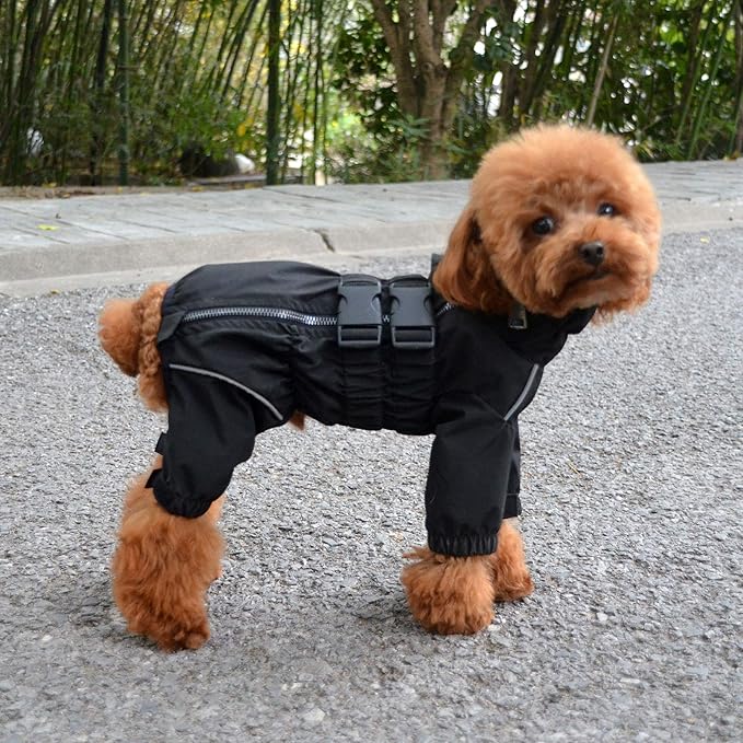 Dogs Waterproof Jacket, Lightweight Waterproof Jacket Reflective Safety Dog Raincoat Windproof Snow-Proof Dog Vest for Corgis Dachshund Small Medium Large Dogs Black D-L