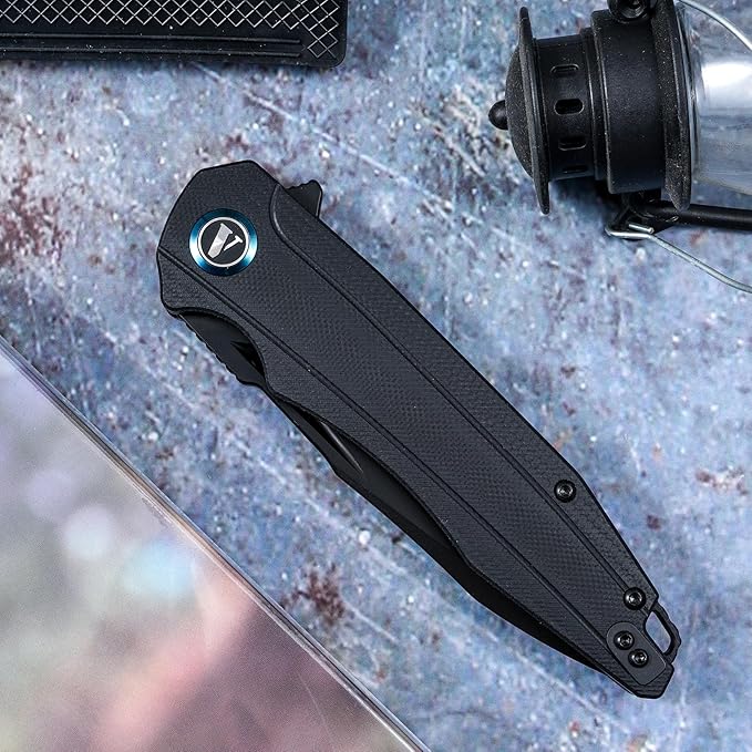 VNLA Folding Pocket Knife.with Flipper Opening,Sandvik 14C28N Blade, G10 Handle,with Pocket Clip,for Men Women,Sharp Outdoor Tool EDC Knives (Black Blade)
