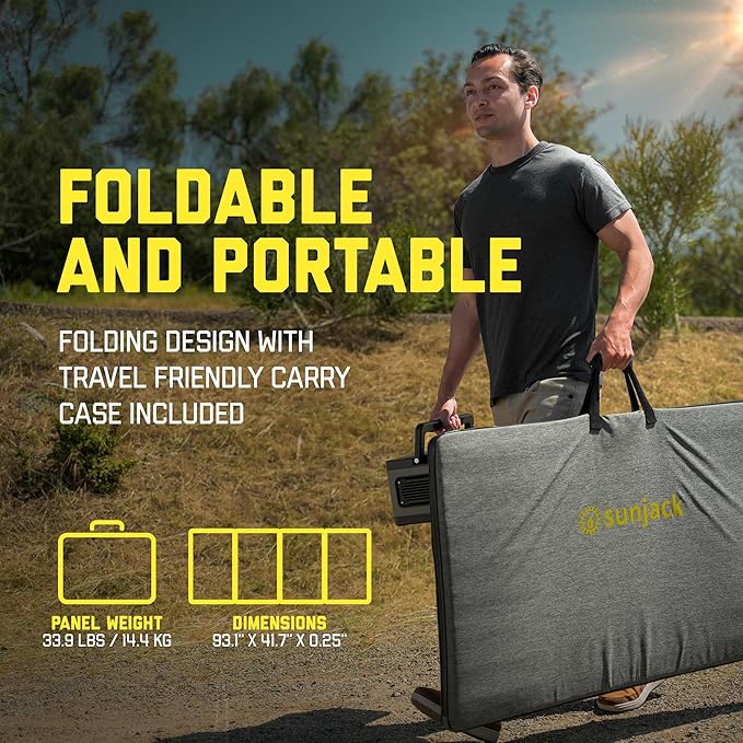 SunJack 400W Foldable Solar Panel Charger, 48V Portable ETFE Solar Charger for Power Station, Generator, Battery | IP68 Waterproof with Kickstand for Camping, RV, Travel, Off-Grid & Emergency Power
