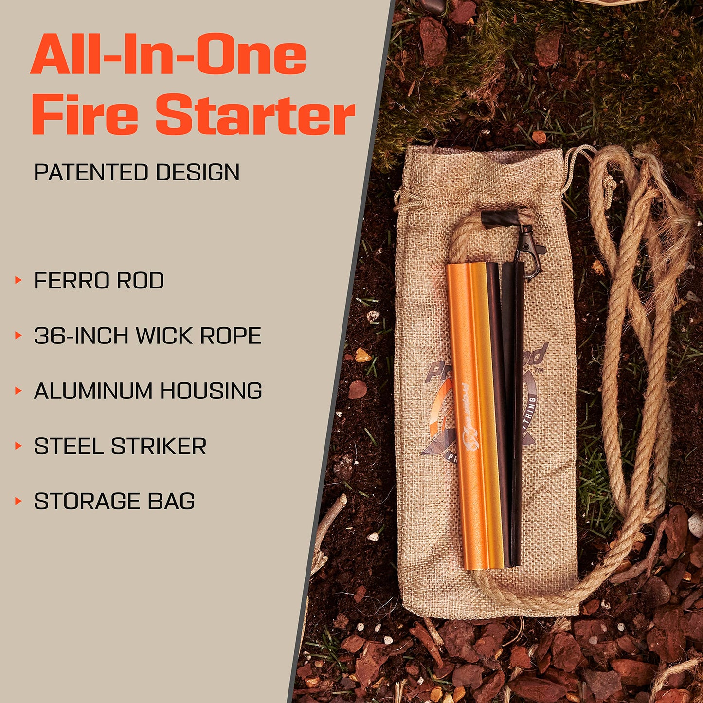 Fire Starter Survival Tool - All-in-One Patented Flint and Steel Fire Striker Kit - Ferro Rod Fire