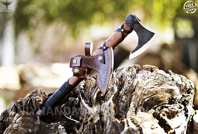 Custom Gift Forged Carbon Steel Viking Axe with Rose Wood Shaft, Viking Bearded Camping Axe & Hatchet, Birthday Gift for Him, Ragnar Axe, axis (Ragnar)