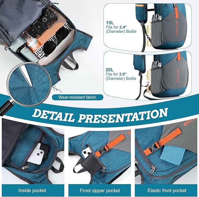15L Small Hiking Backpack for Men Women Foldable Packable Back Pack Ultralight Hiking Daypack for Travel Camping Outdoor, Turquoise