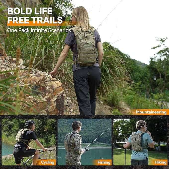 MARCHWAY Tactical Molle Hydration Pack with 2.5L TPU Water Bladder, Low-Profile Organized Military Backpack for Hiking, Cycling, Backpacking, Hunting, Running