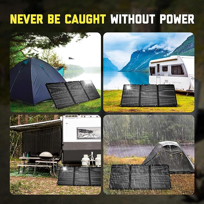 SunJack 120W Foldable Portable Solar Panel Charger with Kickstands, MC4/PD60 USB-C/USB-A, ETFE Monocrystalline, Waterproof Solar Charger for Camping, RV, Power Station, Generator, Off Grid, Emergency