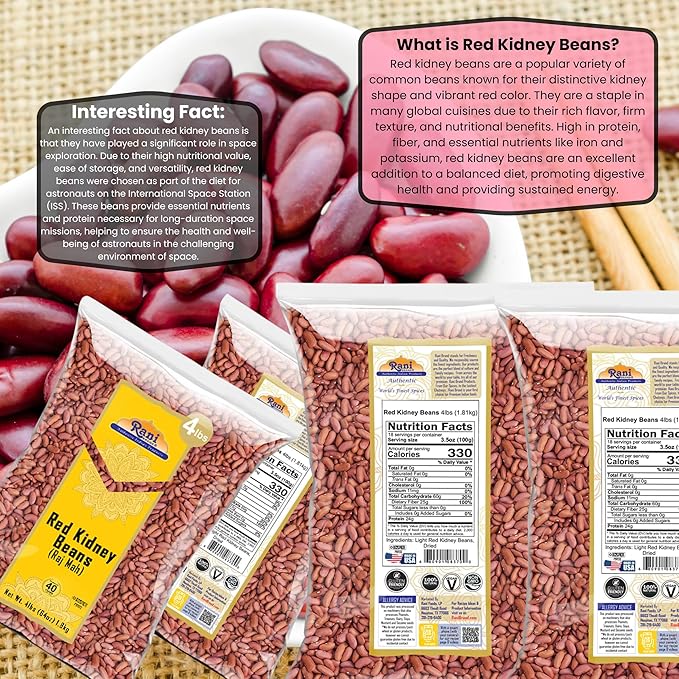 Rani Red Kidney Beans, Light 64oz (4lbs) 1.81kg ~ Pack of 2~128oz (8lbs) 3.63kg Total ~ All Natural | Vegan | Gluten Friendly | NON-GMO | Kosher | Raj Mah