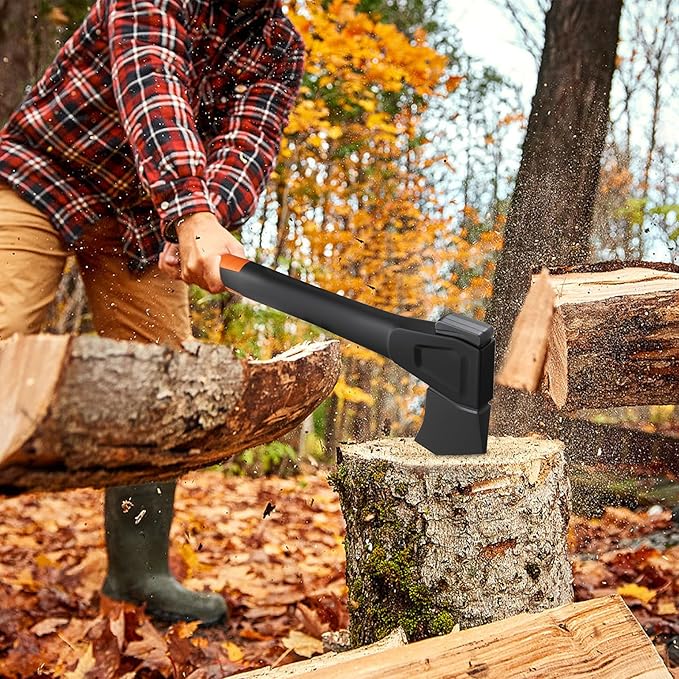 X28 Splitting Axe, 28” Camping Outdoor Hatchet for Wood Splitting and Kindling, Forged Carbon Steel Heat Treated Hand Maul Tool, Nylon Hollow Handle Shock Reduction Handle