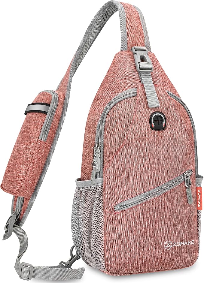 ZOMAKE Sling Bag,Small Crossbody Sling Backpack,Water Resistant Shoulder Daypack for Travel,Anti Thief Chest Bag for Hiking(Orange)
