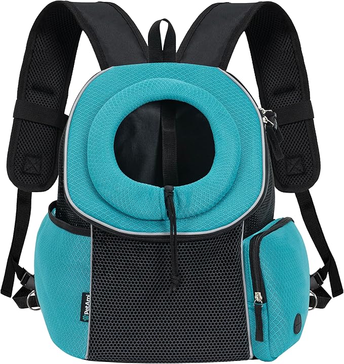 PetAmi Front Carrier Backpack, Ventilated Adjustable Pet Chest Carrier for Dog Cat, Hiking Camping Travel, Small Puppy Medium Cat Carrying Bag, Max 10 lb, Sea Blue