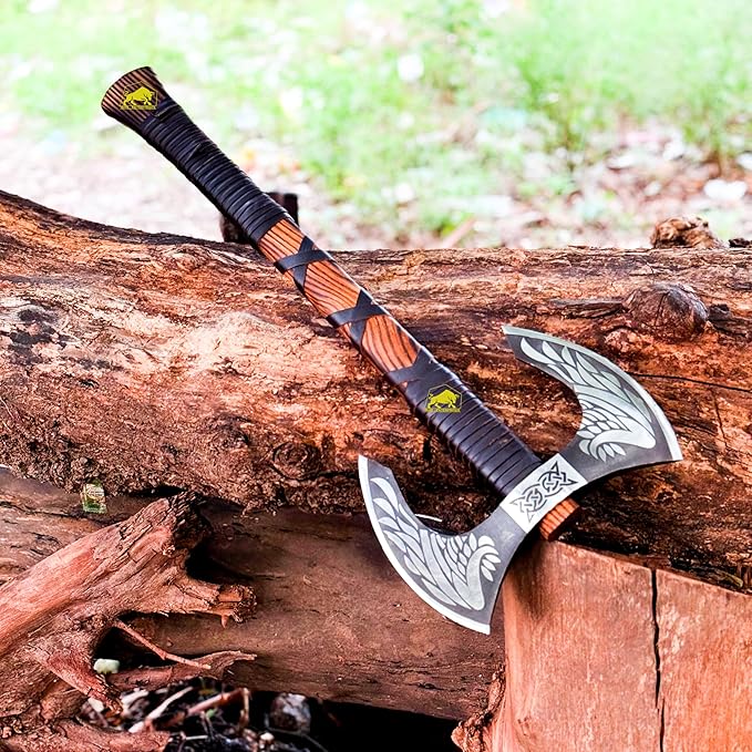 MDM-012 Custom Hand Forged Viking Axe Real Tomahawk Viking Hatchet Beared Camping Axe, 5160 HIGH Carbon Steel Blade, Throwing Set Vintage Ax Viking Gift for Him Ax