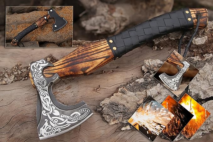 Viking Axe - Premium Carbon Steel Hatchet Axes with Leather Sheath – 19 Inch Rosewood Handle Bushcraft for Camping, Wood Splitting, Gift for him(Medivial Axe)