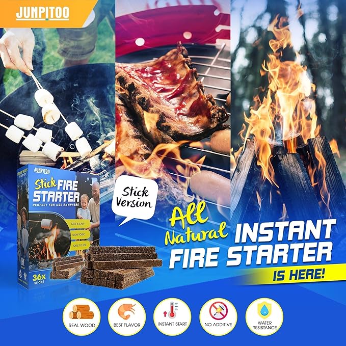 Fire Starters Sticks Natural Pine Fire Starters for Campfires Fireplace Grill Wood Pellet Stove Chimney Fire Pit BBQ Smoker W/10 Min Burning Time Waterproof.