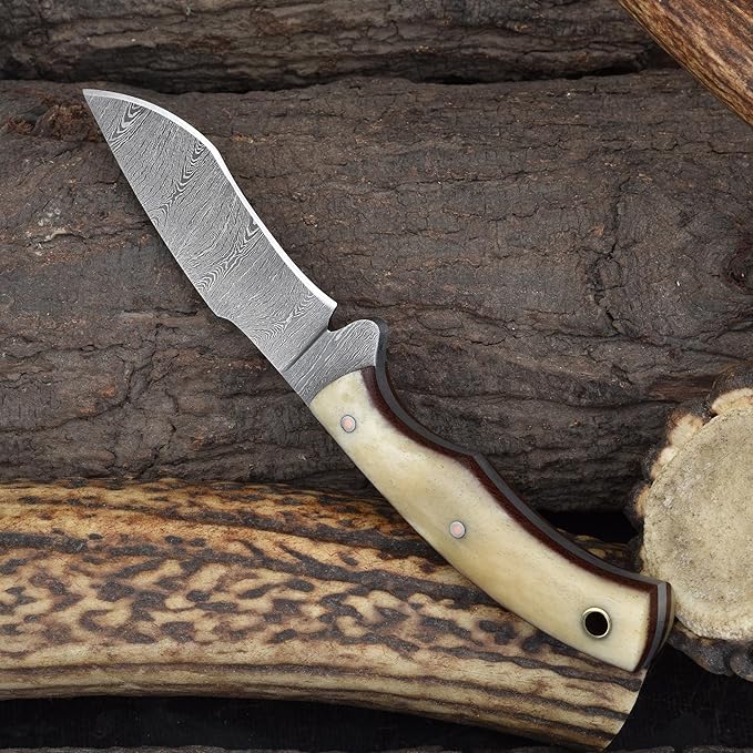 Knives Ranch Horizontal Carry Fixed Blade EDC Knife for Hunting & Skinning - Excellent Edge Retention - Bone Handle - Dual Carry Horizontal/Vertical Loop Cowboy Sheath (3185-B)