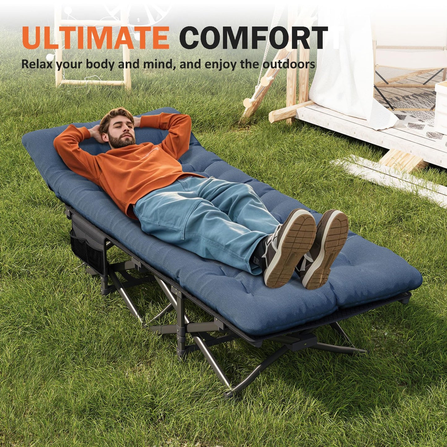 ATORPOK Camping Cot for Adults with Comfortable Cushion, Folding Bed