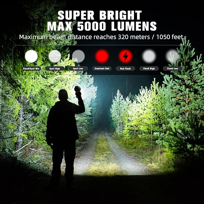 FORTO Rechargeable Spotlight 5000 Lumen Ultra Bright IPX7 Waterproof Spotlight, Boat Flashlight with EVA Carrying Case, 7 Light Modes Handheld Spotlight Flashlight for Marine Boat Hunting