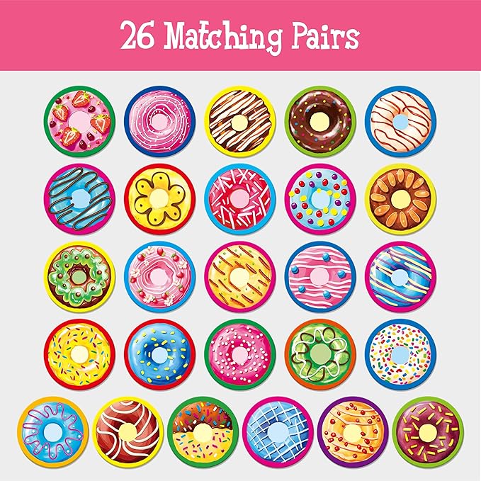 Hebayy 52 PCS Donut Matching Game, 26 Designs Dessert Cards Engaging Food Memory Game, Educational Learning Toys for Preschool 4 5 6 Years Old