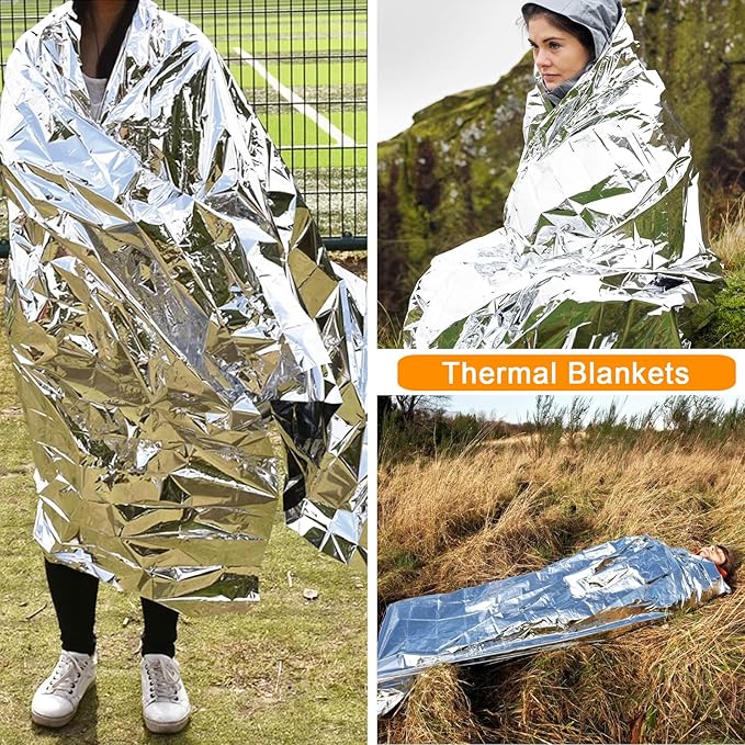 Emergency Mylar Thermal Blankets, 8-Pack Space Blankets Survival Mylar Blanket Emergency Kit Perfect for Outdoors, Hiking, Camping Survival, Bug Out Bag, 83" x 63"