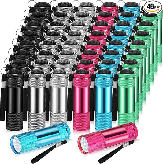 VIHOSE 48 Pcs Mini Flashlights Bulk, Bright Aluminum Handheld Flash Light with Lanyard, Small LED Flashlights for Kids Night Reading Emergency Hurricane Camping Hiking Party Favors(Cool Color)