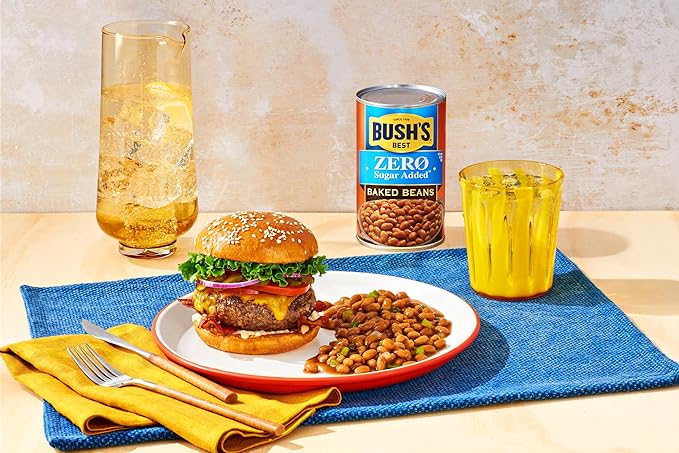 BUSH'S BEST 8.1 oz Canned Zero Sugar Added Baked Beans, Source of Plant Based Protein and Fiber, Low Fat, Gluten Free, (Pack of 12)