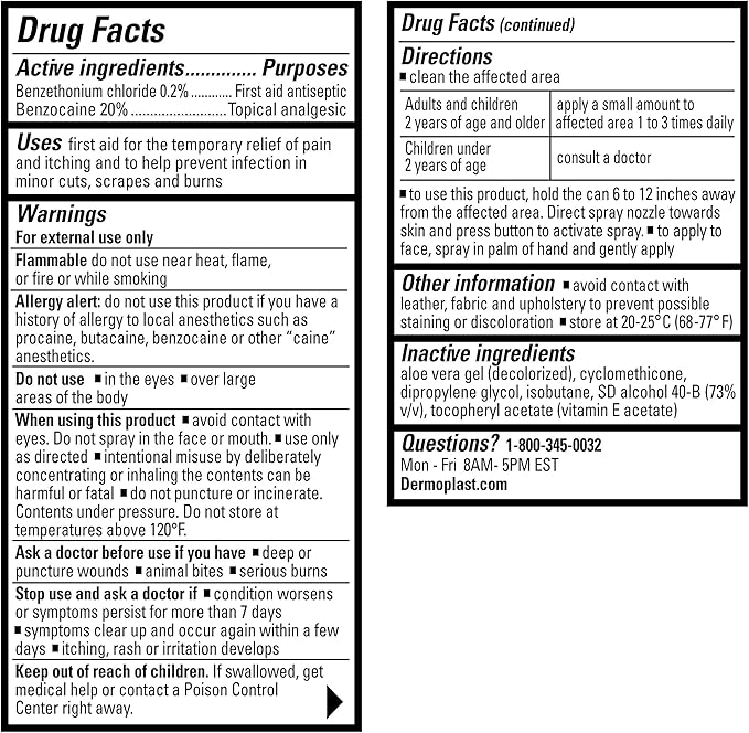 Dermoplast First Aid Spray, Analgesic & Antiseptic Spray for Minor Cuts, Scrapes and Burns, 2.75 Ounce (Packaging May Vary)
