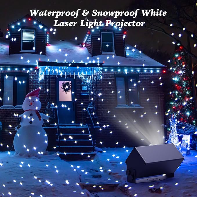 Outdoor Star Lights Projector, AIRIVO White Laser Fairy Lights Projector, Christmas Snowflake Projector 3 Lighting Modes Garden Light with Remote Control for Home, Patio,Landscape