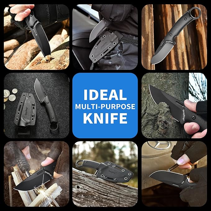 Fixed Blade Knife with Sheath, 3.2??DC53 Steel blade with Black Titanium Coating and G10 Handle Full Tang Outdoor Camping Hiking Survival Knives for Men Women