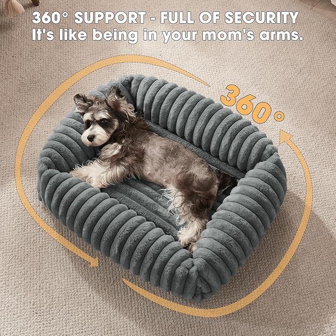 Dog Beds for Small Medium Dogs, Washable Orthopedic Pet Bed with Removable Cover, Rectangle Soft Calming Sleeping Puppy Bed Durable Pet Cuddler with Anti-Slip Bottom, 25"x21"x7" Grey
