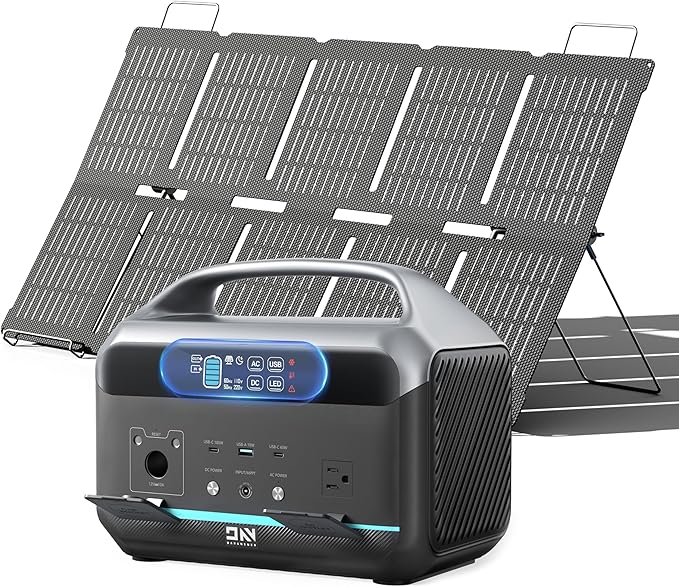 Solar Generator 600W (Surge 1200W), Portable Power Station with 100W Solar Panel, 576Wh (180,000mAh) LFP Battery with AC & DC Outlets, 1 Hour Fast Charging for Home & Emergency, Camping, CPAP