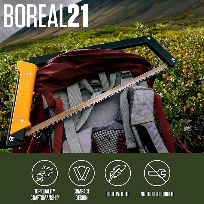 AGAWA - BOREAL21 Backwoods Kit - Includes 21" Folding Saw, Leather Sheath, 21" All-Purpose & 21" Aggressive Saw Blade - For Camping, Hunting & Survival Kit (Black Frame/Yellow Handle)
