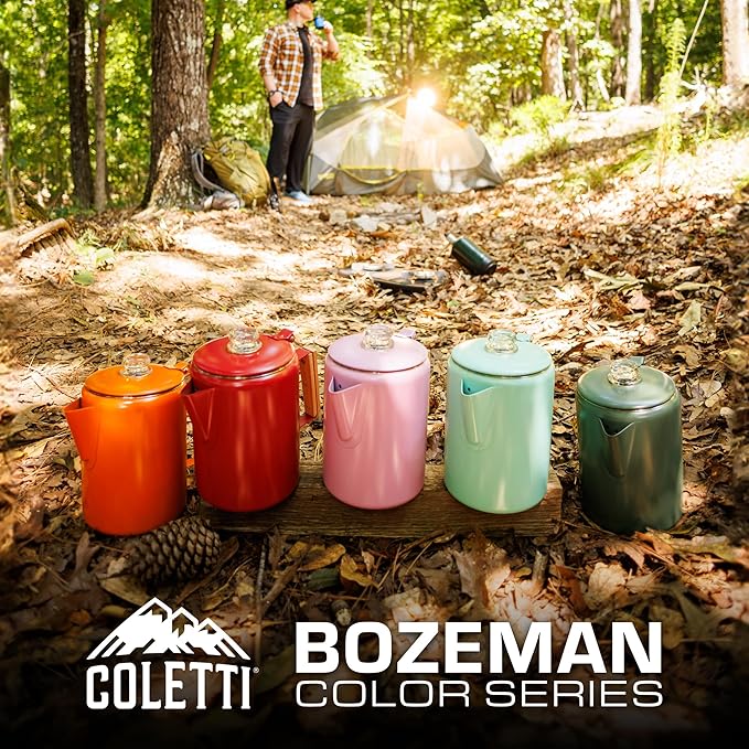 COLETTI Bozeman Camping Coffee Pot — Camping Coffee Makers, Coffee Percolator – America's Sleekest Percolator – NO Aluminum or Plastic (Red)