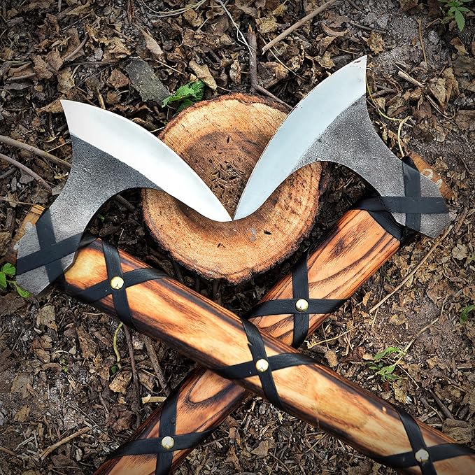 Pair of Ragnar Lothbrok Viking Axes – Hand-Forged High Carbon Steel Norse Bearded Axes Handcrafted Ash Wood Handles | Perfect Viking Gifts for Men | Antique Pair