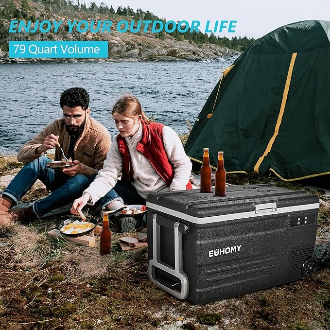 EUHOMY 12 Volt Refrigerator, 80QT(75L) 12V Fridge, Electric Cooler APP Control, Car Fridge 12/24V DC 100-240V AC, Car Refrigerator 0℉~68℉, 12 Volt Cooler for Camping, Trip, Truck, Boating, Outdoor