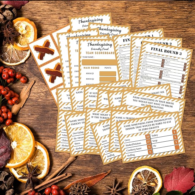 Thanksgiving Friendly Feud Card Game, Party Game for Family Activity, Games for Adults and Teens, Feud Quiz (gefeud01)