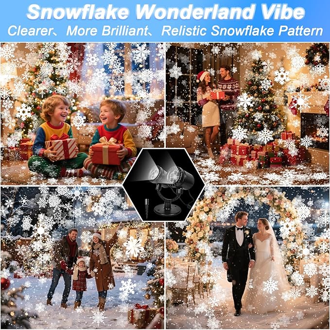 Snowflake Projector Christmas Lights Outdoor, Timer Double Head Projector Snowflake Light Waterproof, LED Rotating Snowfall Lamp for Holiday Party Yard Garden Indoor Christmas Decoration