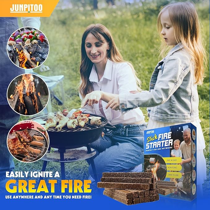 Fire Starters Sticks Natural Pine Fire Starters for Campfires Fireplace Grill Wood Pellet Stove Chimney Fire Pit BBQ Smoker W/10 Min Burning Time Waterproof.