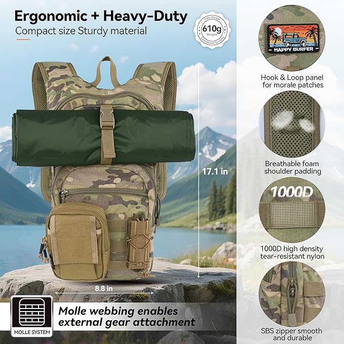 MARCHWAY Tactical Molle Hydration Pack with 2.5L TPU Water Bladder, Low-Profile Organized Military Backpack for Hiking, Cycling, Backpacking, Hunting, Running