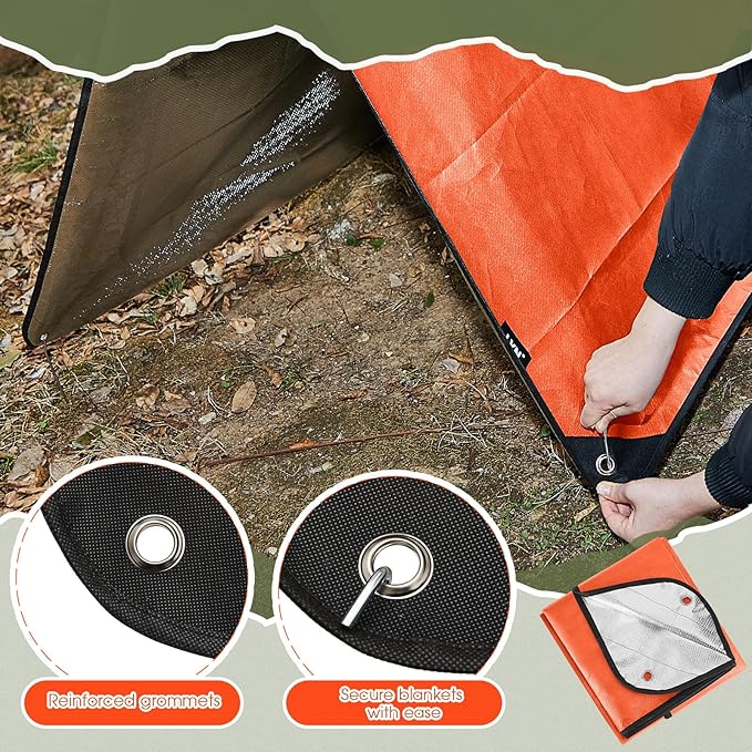 Kingdder 2 Pcs Heavy Duty Emergency Blanket for Survival 60 x 82 Inches Thermal Tarp Insulated Tent Camping Tarp Infrared Blocked Blankets for Rescue Camping Hiking(Orange)
