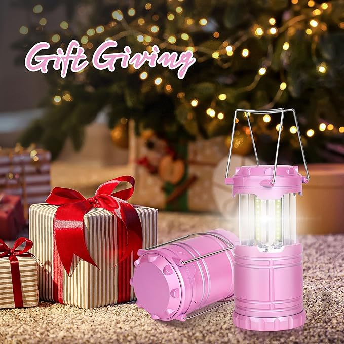 2-Pack Mini LED Camping Lanterns, Portable Camping Lights, Outdoor Tent Lights, Essential Emergency Lights for Power Outages, Hiking, Survival Kit for Hurricane, Pink