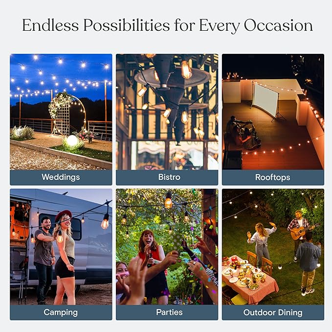 Brightech Ambience Pro 27 Ft Solar Powered Outdoor String Lights - Commercial Grade Waterproof Patio Lights with Edison Globes, Shatterproof LED String Lights for Patio - 2W, Warm White, 12 Bulbs